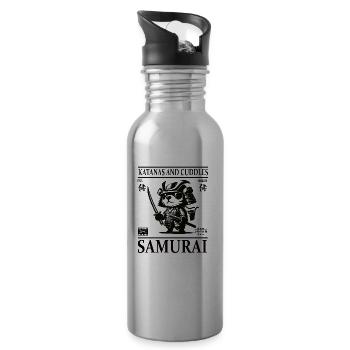 Süßer kleiner Hunde Samurai Design - Trinkflasche mit integriertem Trinkhalm - Lightsilver - Rechts