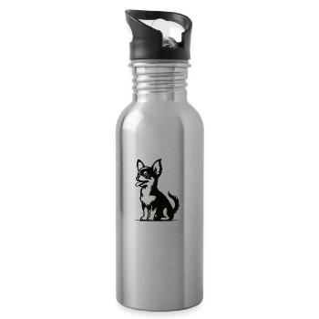 Funny Chihuahua Design – Small and Cheeky - Water bottle with straw - silver - Right