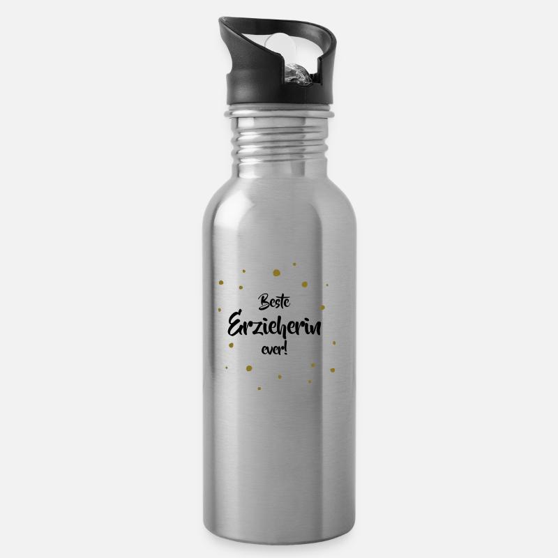 Beste Erzieherin ever - Trinkflasche mit integriertem Trinkhalm - Lightsilver
