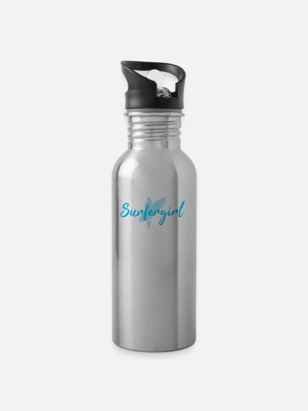 Surfergirl - Trinkflasche mit integriertem Trinkhalm - Lightsilver