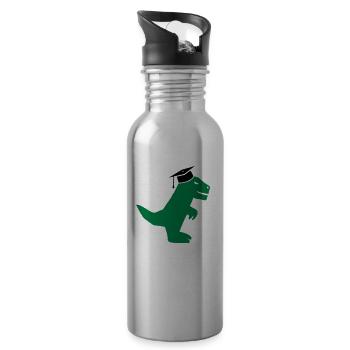 T-Rex dinosaur with mortarboard graduation, exam - Water bottle with straw - silver - Right