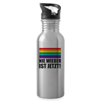 Nie Wieder Ist Jetzt Spruch Schriftzug - Trinkflasche mit integriertem Trinkhalm - Lightsilver - Rechts
