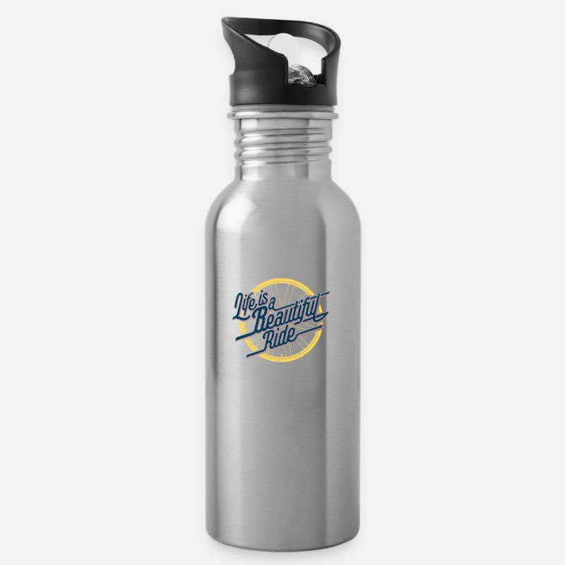 Visuel Vintage Vélo, Cadeau fan de Cyclisme - Gourde avec paille intégrée - argent clair