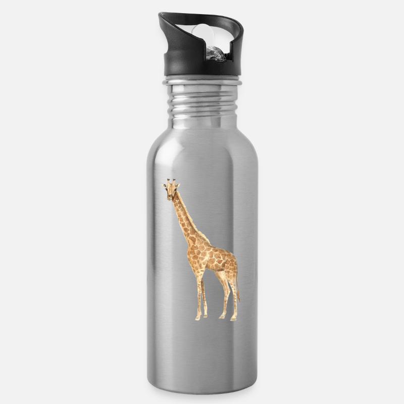 Giraffe - Trinkflasche mit integriertem Trinkhalm - Lightsilver