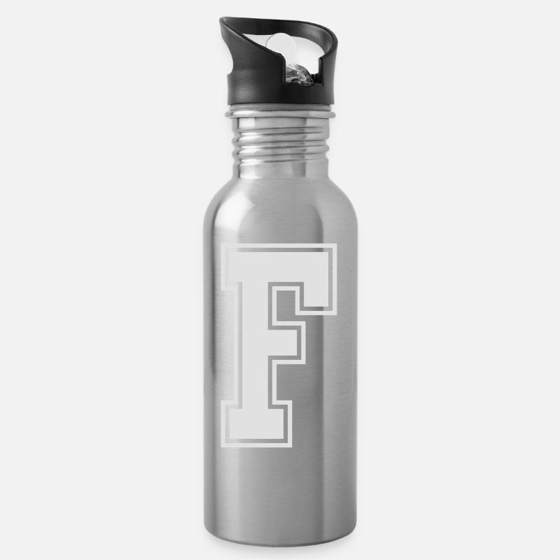 Buchstabe F - Trinkflasche mit integriertem Trinkhalm - Lightsilver