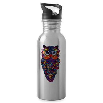 Fantaisie de hibou - Gourde avec paille intégrée - argent clair - Droite