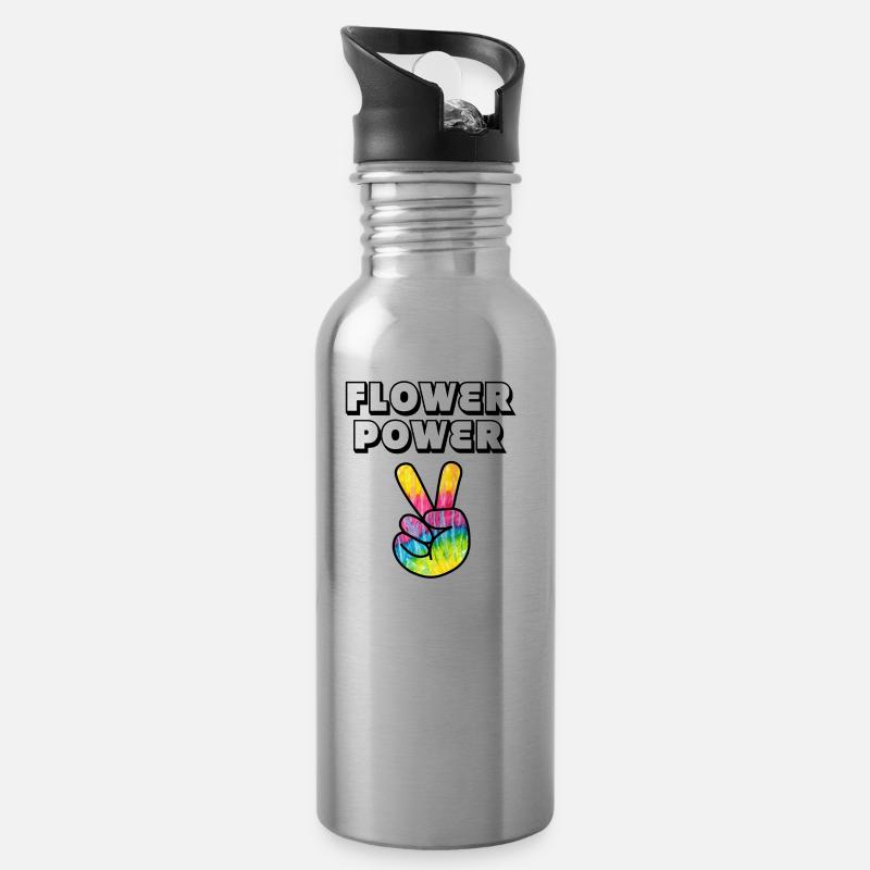 Flower Power - Trinkflasche mit integriertem Trinkhalm - Lightsilver