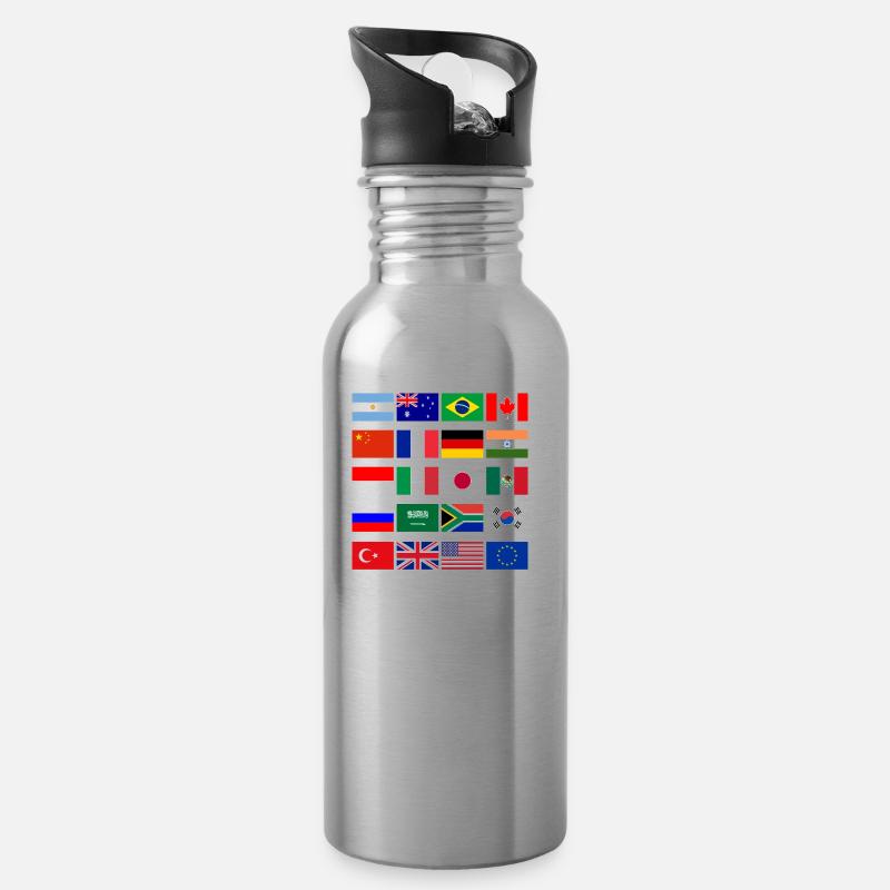 Flagge G20 - Trinkflasche mit integriertem Trinkhalm - Lightsilver