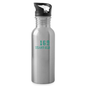 Square Root of 169 Tee Shirt 13th Birthday - Water bottle with straw - silver - Right