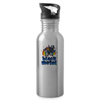 Black Metal Music Unicorn Pony Rainbow Pink Fan - Water bottle with straw - silver - Right