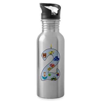 Zweiter Geburtstag Bagger Trecker Geschenk 2 Jahre - Trinkflasche mit integriertem Trinkhalm - Lightsilver - Rechts