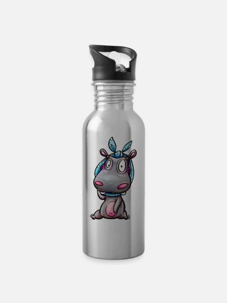 hippo with kerchief - Trinkflasche mit integriertem Trinkhalm - Lightsilver