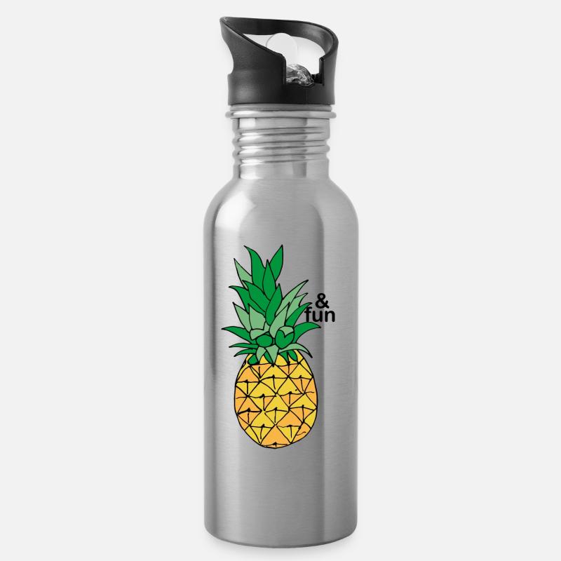 Ananas & Spaß - Trinkflasche mit integriertem Trinkhalm - Lightsilver