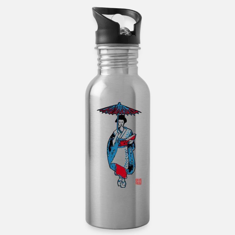 Geisha - Water bottle with straw - silver