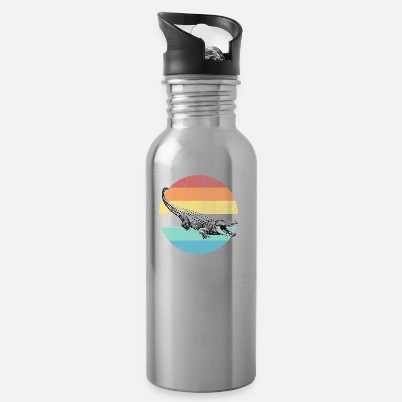 Krokodil - Trinkflasche mit integriertem Trinkhalm - Lightsilver