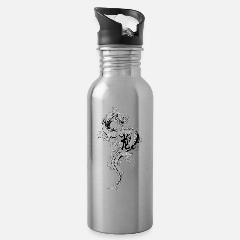 Drachen - Trinkflasche mit integriertem Trinkhalm - Lightsilver