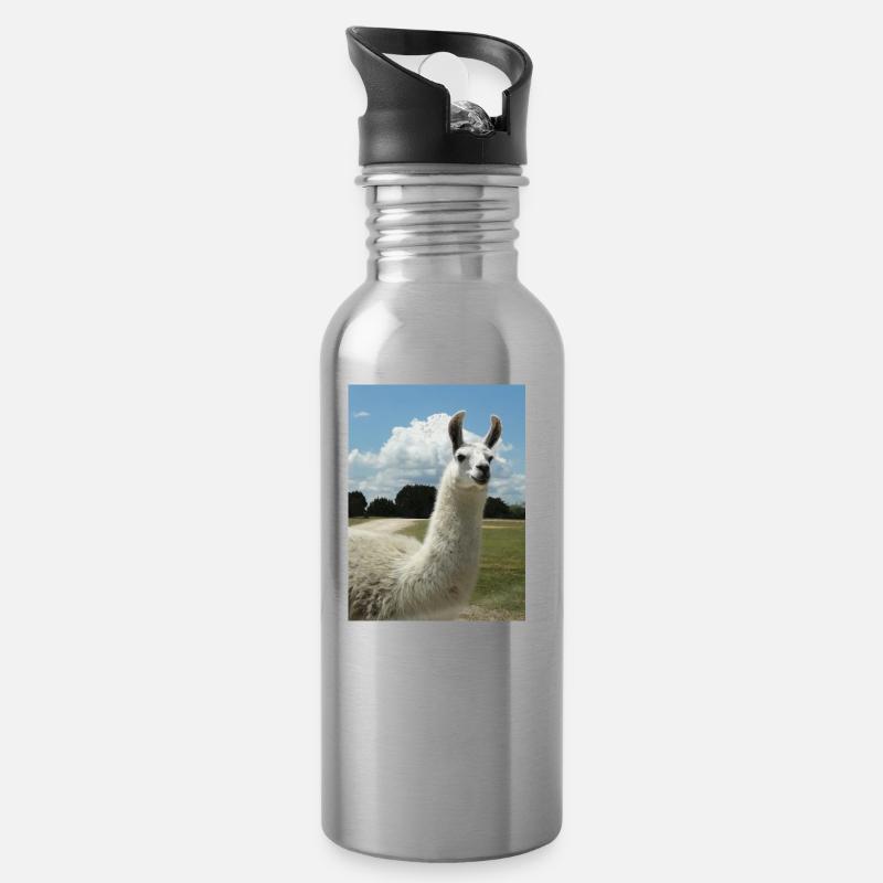 lama, alpaka, alpaka liebe, geschenk - Trinkflasche mit integriertem Trinkhalm - Lightsilver