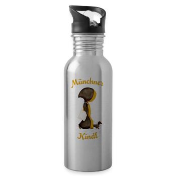 Münchner Kindl mit Dackel und Jutebeutel - Trinkflasche mit integriertem Trinkhalm - Lightsilver - Rechts