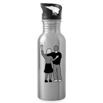 Waving couple in love - Water bottle with straw - silver - Right