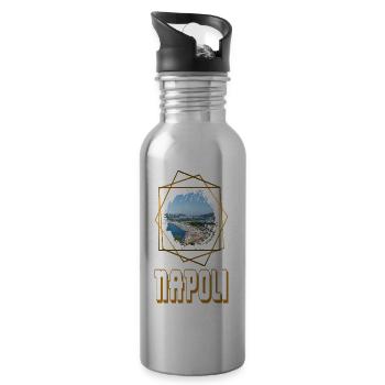 Naples Italy City Skyline Home Love Gold - Water bottle with straw - silver - Right