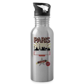 Paris France City Skyline Vintage Rétro - Gourde avec paille intégrée - argent clair - Droite
