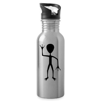 Silhouette außerirdischer Besucher Begrüßung - Trinkflasche mit integriertem Trinkhalm - Lightsilver - Rechts
