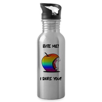 Gay Pride Apple BITE ME - Water bottle with straw - silver - Right