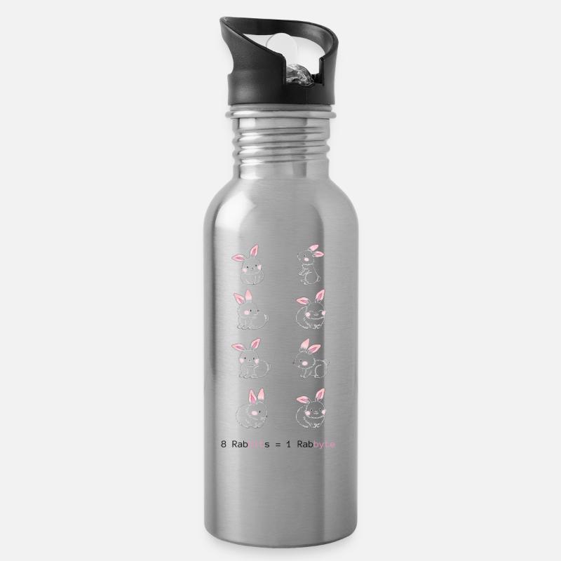 8 Rabbits = 1 Rabbyte - Trinkflasche mit integriertem Trinkhalm - Lightsilver