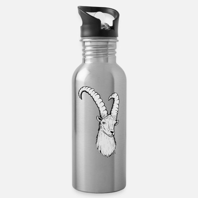 Steinbock Sternzeichen - Trinkflasche mit integriertem Trinkhalm - Lightsilver