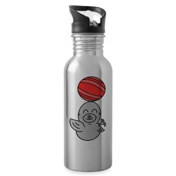 Mignon bébé lion de mer avec balle - Gourde avec paille intégrée - argent clair - Droite