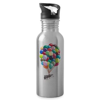 Pinguin fliegt mit Luftballons - Trinkflasche mit integriertem Trinkhalm - Lightsilver - Rechts