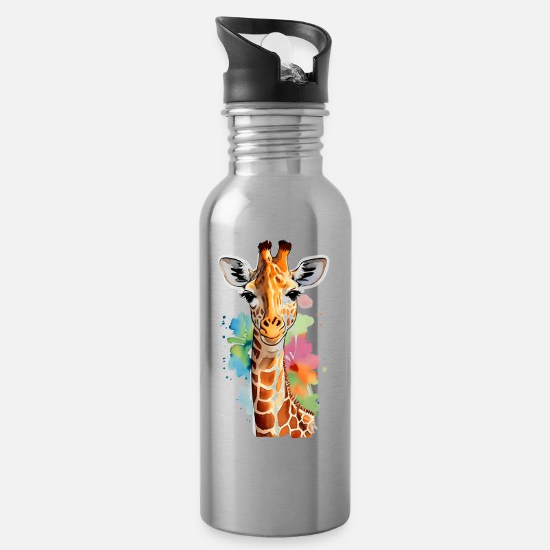 Girafe - Gourde avec paille intégrée - argent clair