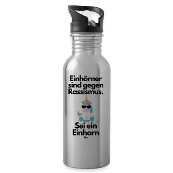 Einhörner sind gegen Rassismus - Trinkflasche mit integriertem Trinkhalm - Lightsilver - Rechts