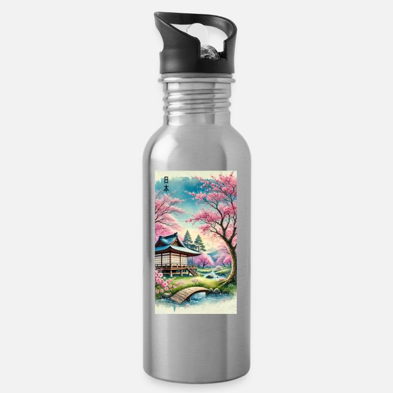Japan Kirchenblüten Otaku Design - Trinkflasche mit integriertem Trinkhalm - Lightsilver