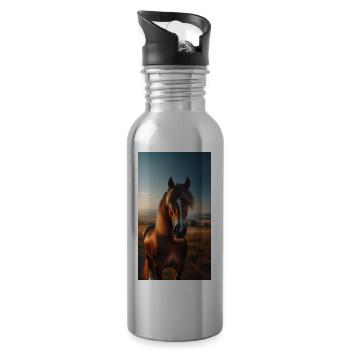 Pferd - Trinkflasche mit integriertem Trinkhalm - Lightsilver - Rechts