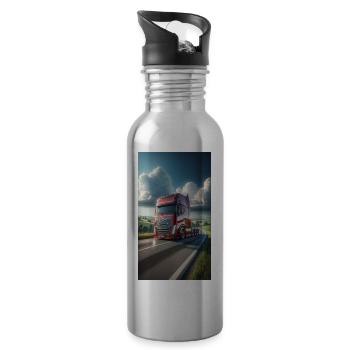 Lkw - Trinkflasche mit integriertem Trinkhalm - Lightsilver - Rechts