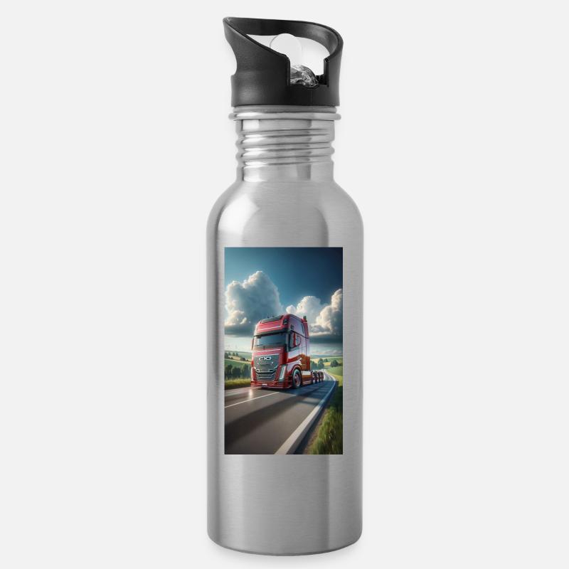 Lkw - Trinkflasche mit integriertem Trinkhalm - Lightsilver
