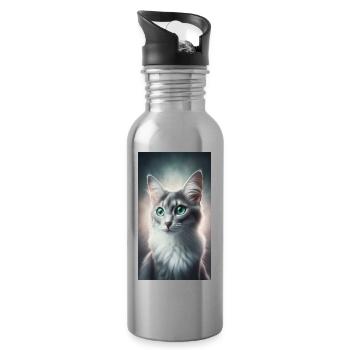 Cat - Water bottle with straw - silver - Right