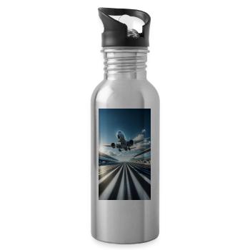 Aircraft landing - Water bottle with straw - silver - Right