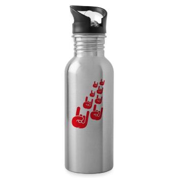Heavy Metal Hard Rock Graffiti Hörner Handgeste - Trinkflasche mit integriertem Trinkhalm - Lightsilver - Rechts