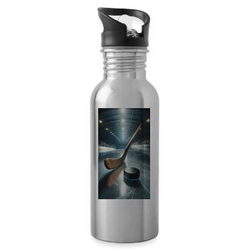 Eishockey, Puck und Schläger - Trinkflasche mit integriertem Trinkhalm - Lightsilver - Rechts