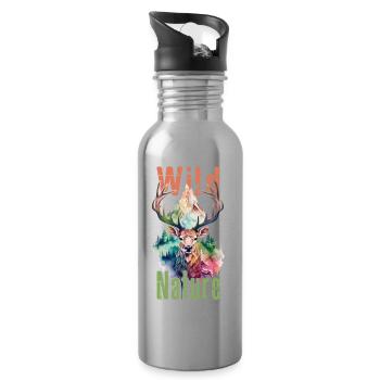 Hirsch Geweih Tier Wald Wildnis Berge Wild Nature - Trinkflasche mit integriertem Trinkhalm - Lightsilver - Rechts