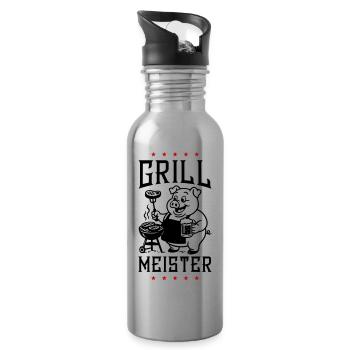 Grillmeister Grillen Schwein - Trinkflasche mit integriertem Trinkhalm - Lightsilver - Rechts