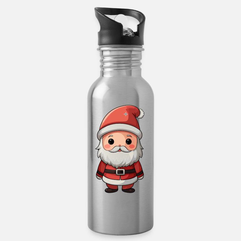 Chibi Père Noël Cheer Illustration - Gourde avec paille intégrée - argent clair
