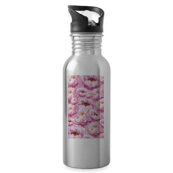 Bouquet de fleurs aquarelles roses - Gourde avec paille intégrée - argent clair - Droite