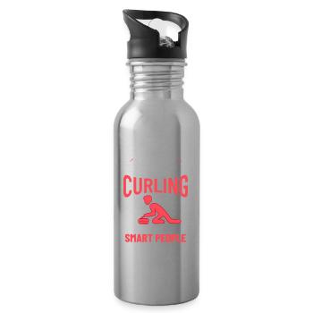 Curling Sports Game Player Curling Stones Ice - Water bottle with straw - silver - Right