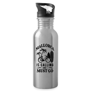 Mallorca Beach Palm Bicycle Sea - Water bottle with straw - silver - Right