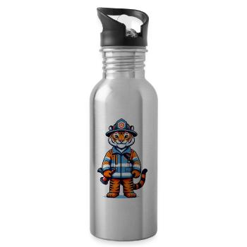 Cute Tiger Firefighter - Water bottle with straw - silver - Right