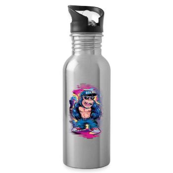 Streetart Gorilla Musik - Trinkflasche mit integriertem Trinkhalm - Lightsilver - Rechts