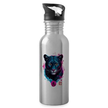 Panther Dream Pink Blue - Water bottle with straw - silver - Right